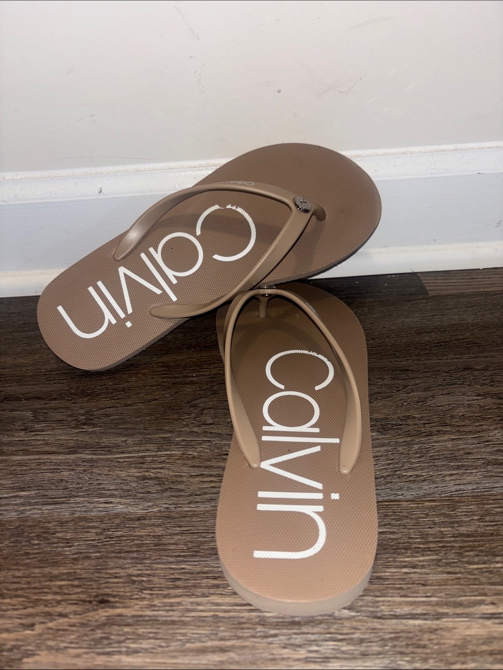 Calvin Klein Tan Logo Flip Flop Sandals